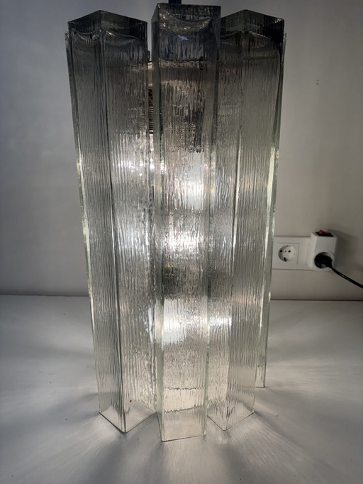 Large glass pendant lamp by Doria Leuchten, 1960s/Crystal glass chandelier/Mid-Century Modern light/Hollywood Ragency/Ice