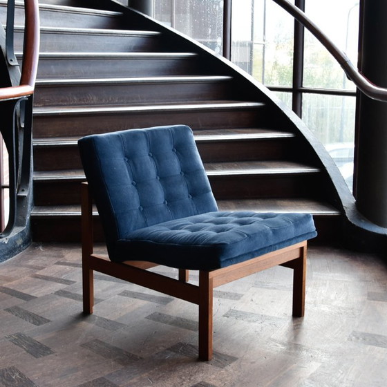 Set of 3 Teak Easy Chairs Ole Gjerlov Knudsen & torben Lind, France & Søn, Armchairs, Textile, Blue (photo 4 of 14)