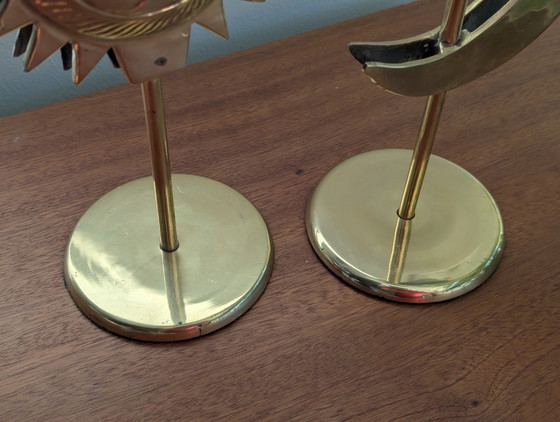 chandelier vintage en laiton représentant le soleil et la lune – Bougeoirs et chandeliers, Brass (photo 5 of 6)