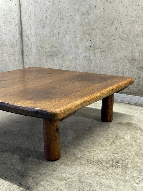 Image 1 of XL Brutalistischer Wabi-Sabi Couchtisch aus massiver Eiche