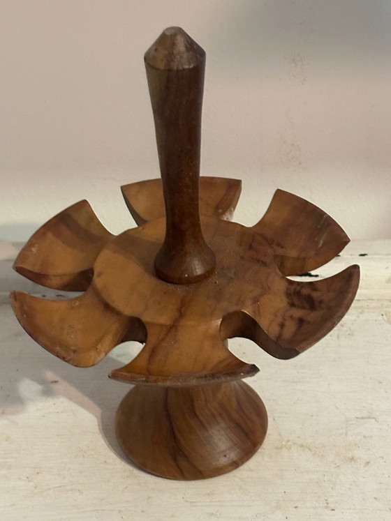 Vintage gedraaide houten eierdopjes set - standaard plus 6 stuks, Tafelaccessoires, Bruin (foto 12 van 15)