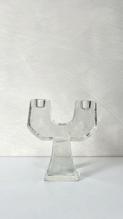Bougeoir brutaliste Pukeberg en verre, années 70