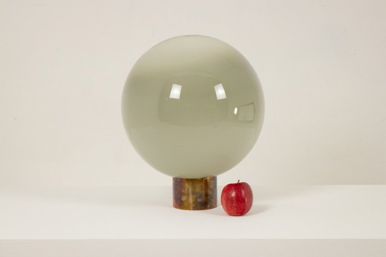 Image 1 of Globe lamp in opalescent glass and patinated bronze. Contemporary.