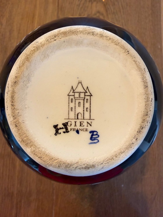 Vintage Gien France vaas met oren – Renaissance Fond Bleu (jaren '60) – Tafelaccessoires, Ceramic (photo 6 of 6)
