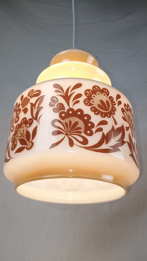 Image 1 of Hanglamp Venini Wit Gerookt Glas Bloemen Mid Century Murano