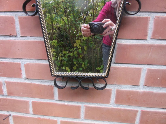 Black Wrought Iron Wall Mirror Retro Vintage MCM – Glass (photo 4 of 9)