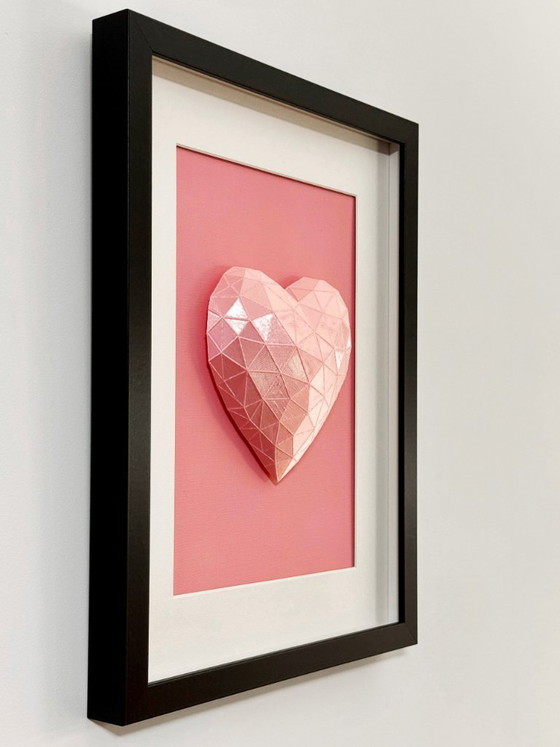 Image 1 of 3D geometrische hart wanddecoratie, roze PLA sculptuur, moderne woondecoratie