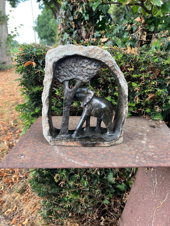 Stone Elephant Sculpture – Decorative Statue with Stone Arch – 21 cm – Decorative Objects (photo 3 of 5)