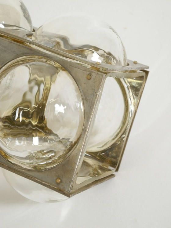 Image 1 of Beautiful 1960s Space Age pendant lamp by Temde, made of glass and nickel-plated metal