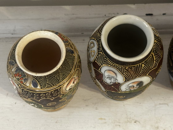 Image 1 of 4 Japanese Satsuma Vases 20th Century H 10 cm