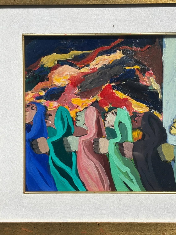 Ölgemälde auf Holzplatte „Die Prozession“ von Saverio Terruso, 1970er Jahre – Gemälde & Zeichnungen (photo 2 of 10)