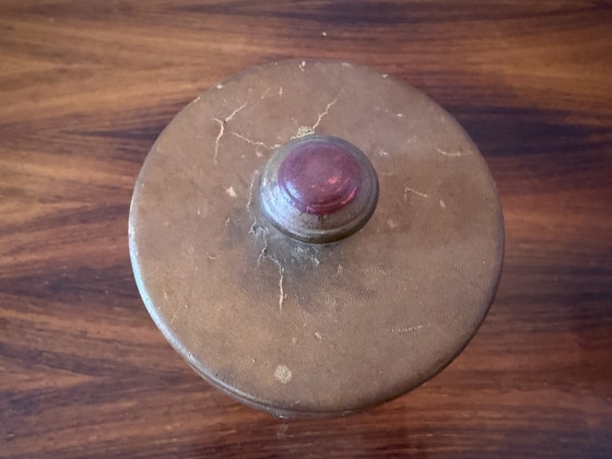Image 1 of Ceramic tobacco jar with leather upholstery – circa 1940s–1950s
