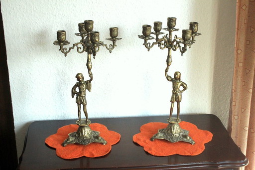2 schwere Kandelaber/Kerzenhalter Messing mit 5 Arme als Set