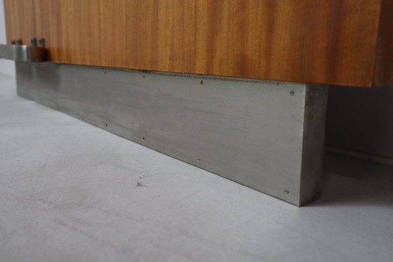 Image 1 of Modernist wall-mounted cloakroom in Teak, Aluminium & Nickel-plated Brass, 1950s