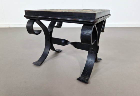 Image 1 of Bijzettafel van smeedijzer en leisteen | jaren 60