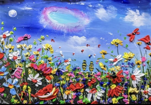 Evelina VINE - Bee World - Artist's canvas under glass