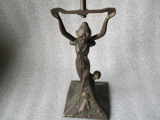 Image 1 of Bronze lamp base, Mother with 2 children, Art Deco style.
