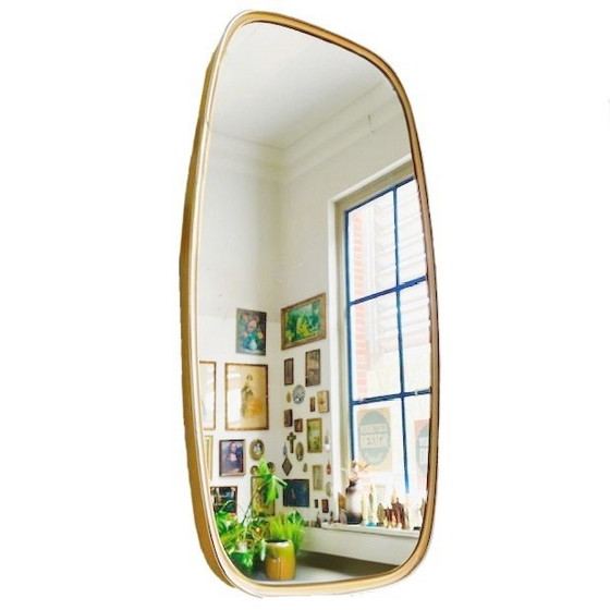 Image 1 of Mid - Century asymmetrical mirror brass 1950s
