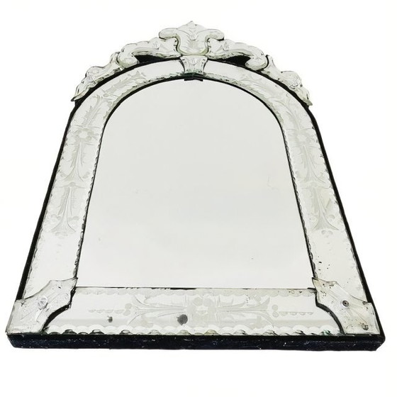 Image 1 of Antique Venetian small mirror etched mirror glass floral mirror 1900s