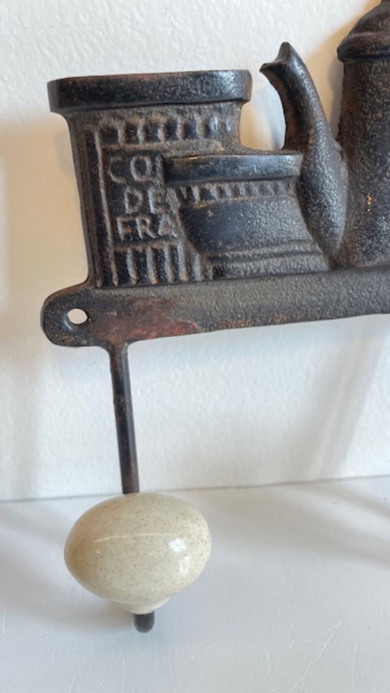 Image 1 of Cast Iron and Porcelain Towel Rack