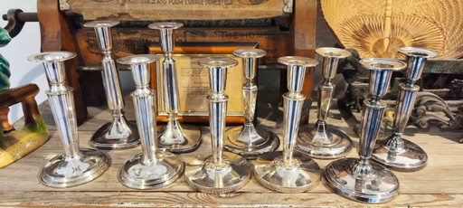 Silver candlesticks, 5 pairs, 10 pcs.