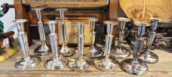 Image 1 of Silver candlesticks, 5 pairs, 10 pcs.