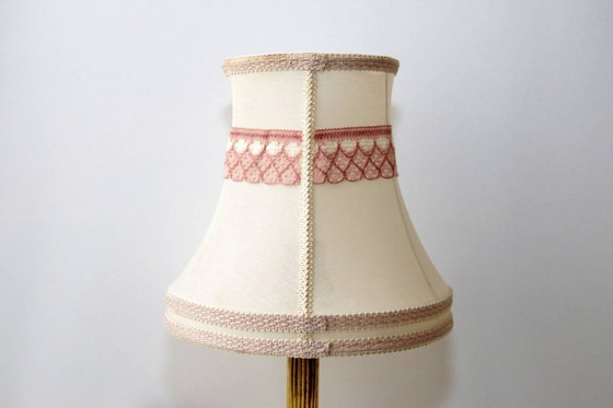 Image 1 of Brass table lamp with fabric border, 41cm, 1970s vintage