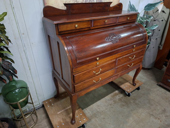 Image 1 of Scrivania classica americana a cilindro, scrittoio, scrivania, secretaire, dimensioni: 122x55cm e altezza 77/125cm.