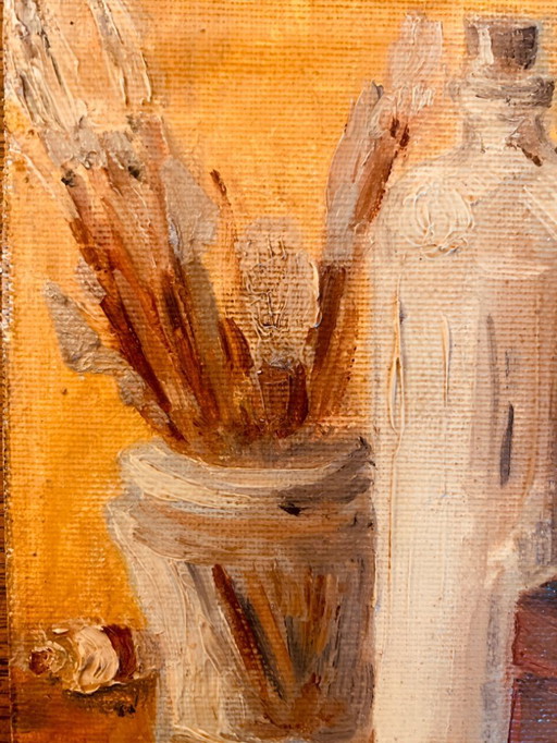 Small oil painting on canvas, still life, "studio"