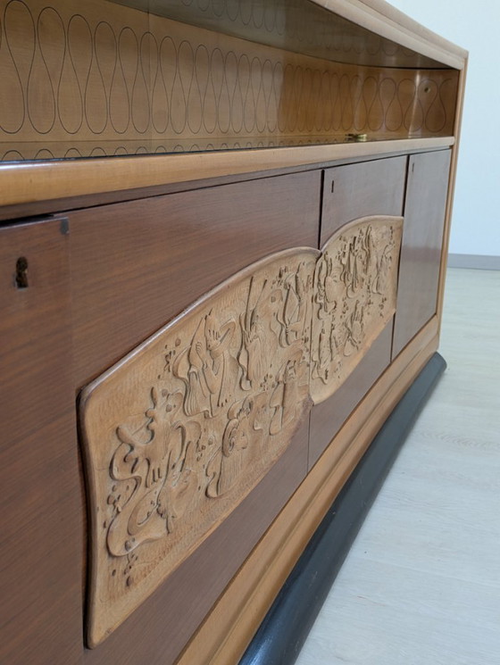 Image 1 of Dassi - Vittorio Dassi - Sideboard with mirror - Crystal, Wood, Brass - Sideboard with mirror