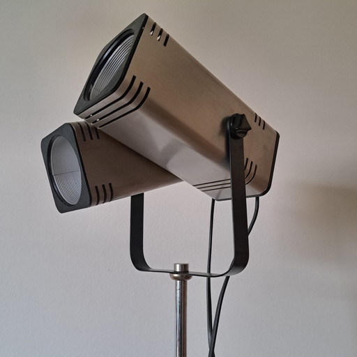 Lampadaire vintage Space Age à double spot – Style FASE Madrid – Argent – vloerlampen, Metal, Plastic