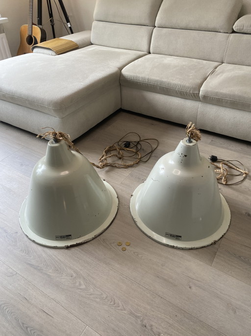 2x Industrial Enamel Pendant Lamps Ø55 cm - Neef Louis