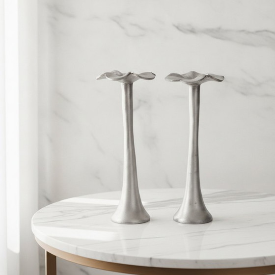 Vintage 2x Pols Potten Flower Candle Holders Dutch Design Candlesticks – Kandelaars en kaarsen, Metal (photo 3 of 7)