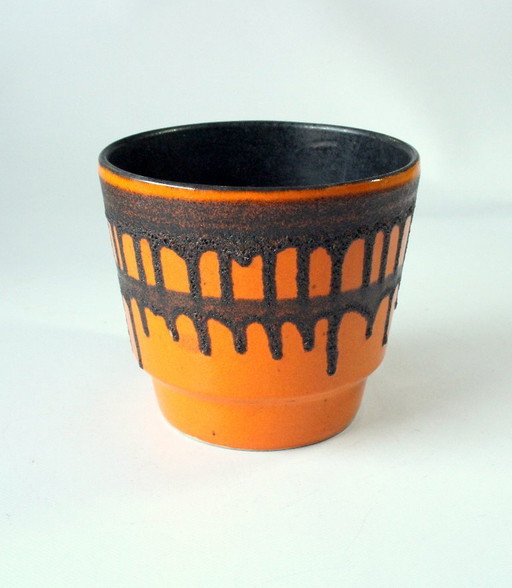 Excepcional maceta de cerámica Fat Lava - naranja/negro - vintage