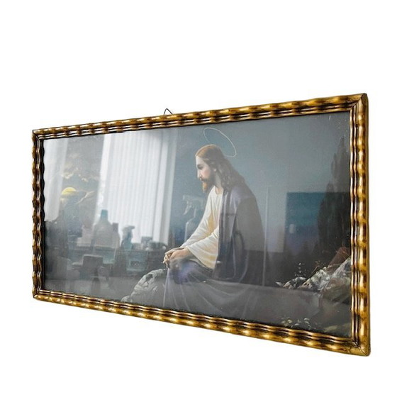 Image 1 of Vintage Religieuze kleurenlithografie schilderij Jezus Christus Olijfberg 1930's