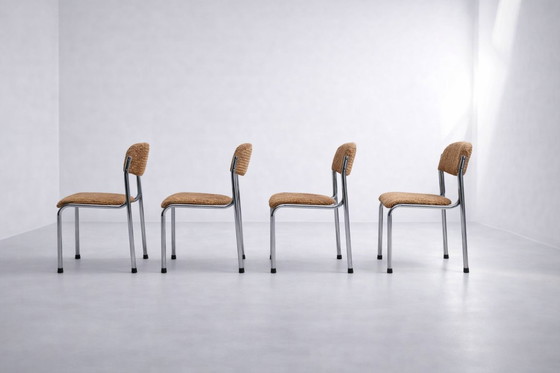 Image 1 of 4x Retro-Stühle / aus Metallrohr und Cord