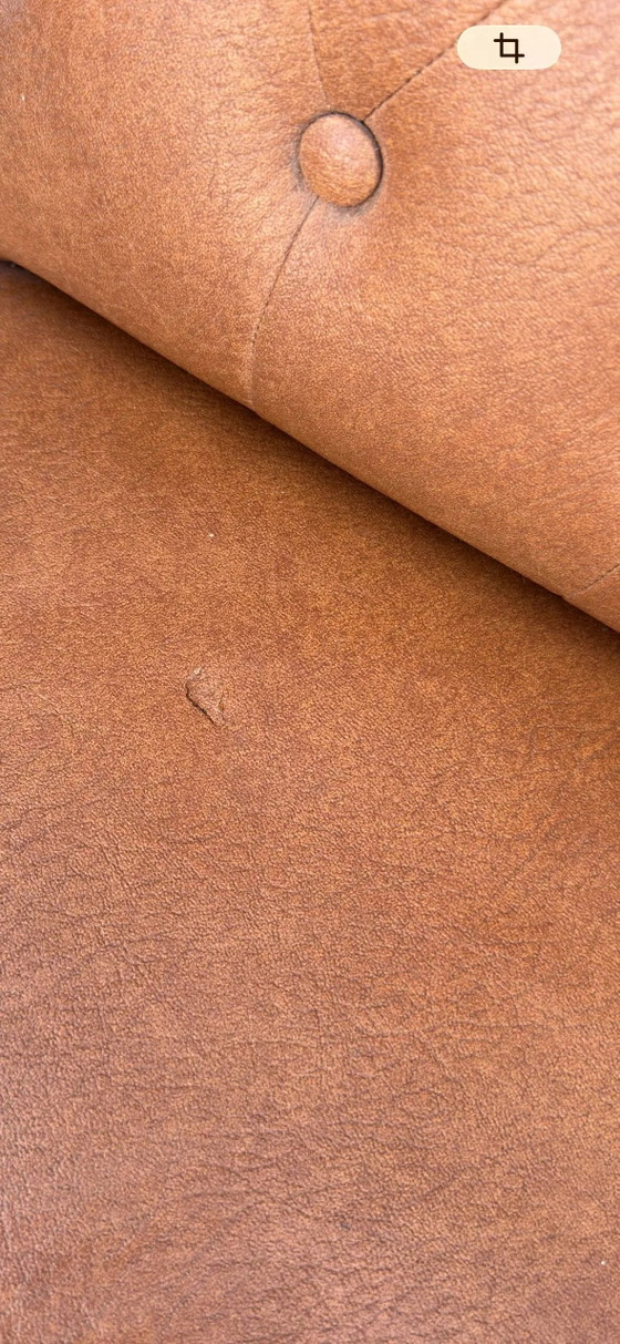 Vintage armchair in light brown faux leather, 1960s. – Wood (photo 10 of 10)
