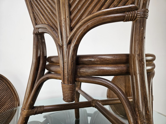 Image 1 of Set with Table and Four Chairs in Wicker and Bamboo by Vivai Del Sud, 1970