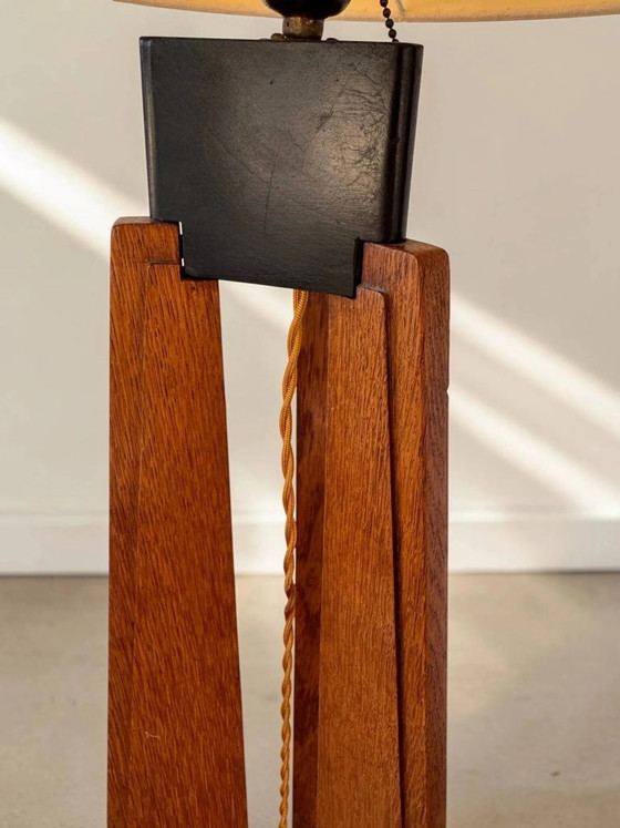 Art Deco floor lamp / Amsterdam School in oak, 1930s – Floor lights, Wood, Textile (photo 4 of 11)