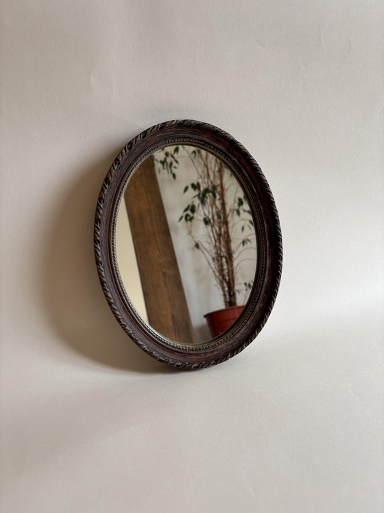 Image 1 of Specchio ovale da parete con cornice in legno vintage