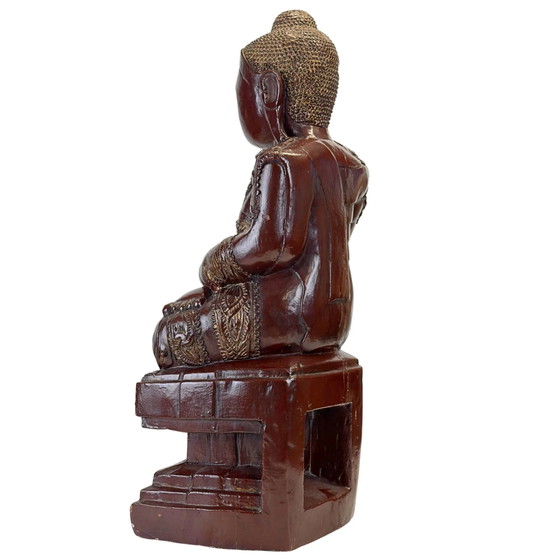 Estatua de Buda Mandalay birmana antigua en laca Thit-si y pan de oro – Período Konbaung, aprox. 1870 (photo 6 of 11)