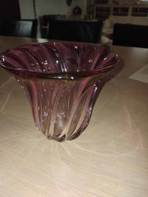 Val Saint Lambert purple crystal vase, 1950s