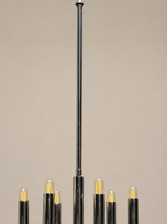 Image 1 of Gaetano Sciolari Mid-Century Modern Chrome Chandelier