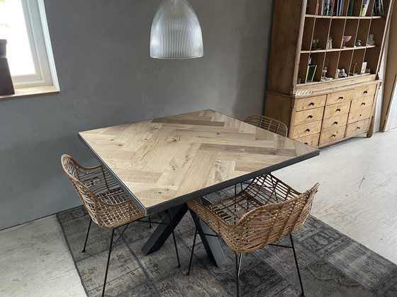Image 1 of Herringbone dining table. Vintage oak.