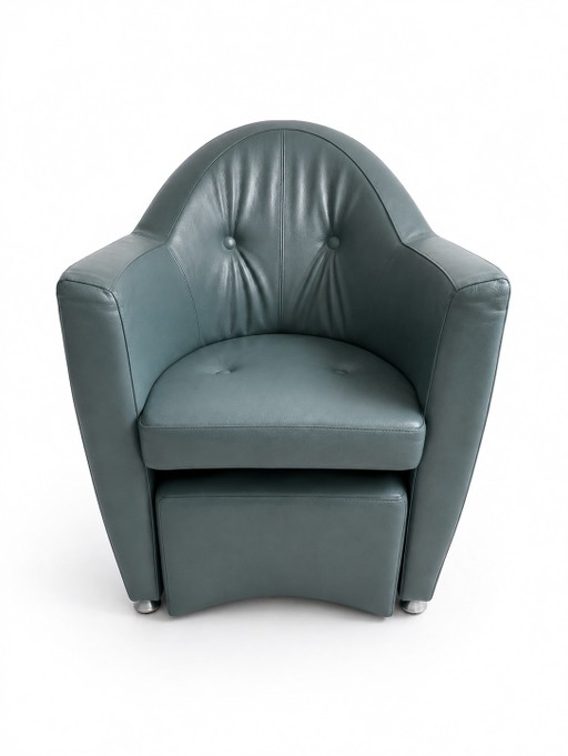 Leolux Carabita fauteuil met hocker Olijfgroen Leer – Leather, Metal (photo 2 of 8)