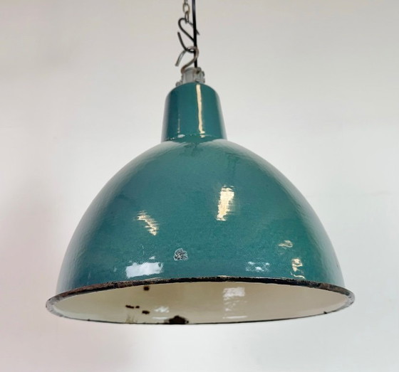 Image 1 of Industriële hanglamp van petroleum-email, jaren 60