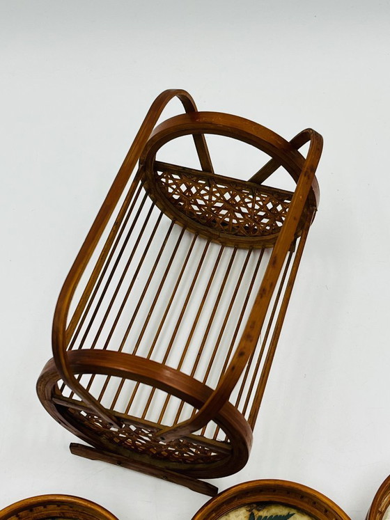 Image 1 of Vintage wooden coaster holder with 6 butterfly coasters