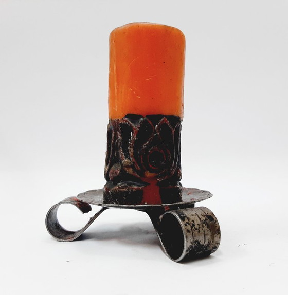 Image 1 of Candélabre vintage en fer forgé des années 70 avec une bougie