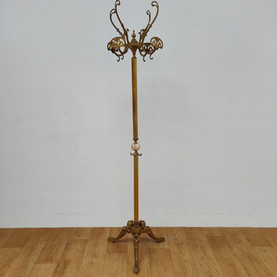 Image 1 of Brass rococo gold standing coat rack Hollywood Regency hall tree