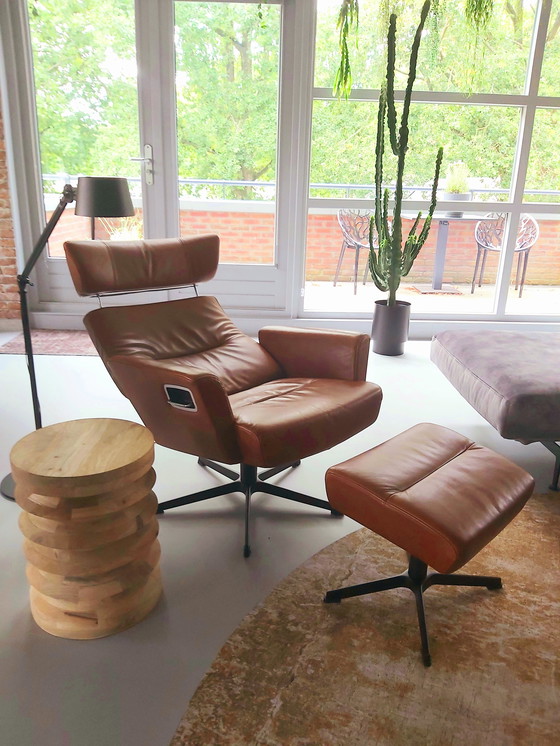 Image 1 of Relax armchair in cognac leather with footstool